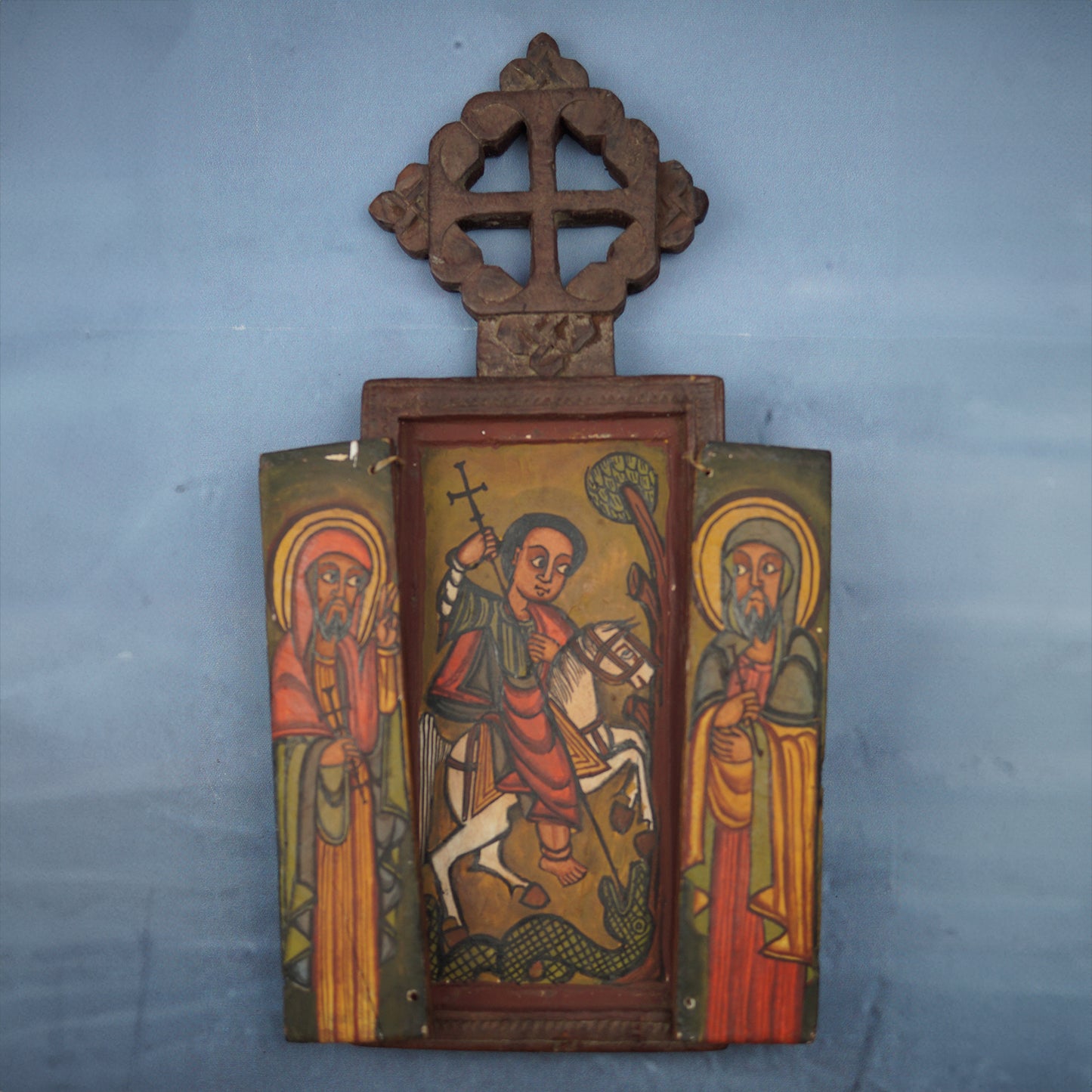 Äthiopische Holz-Ikone: Handgeschnitzt & Handbemalt