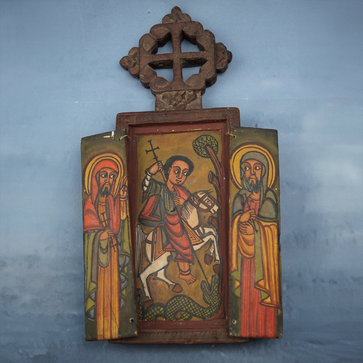Äthiopische Holz-Ikone: Handgeschnitzt & Handbemalt