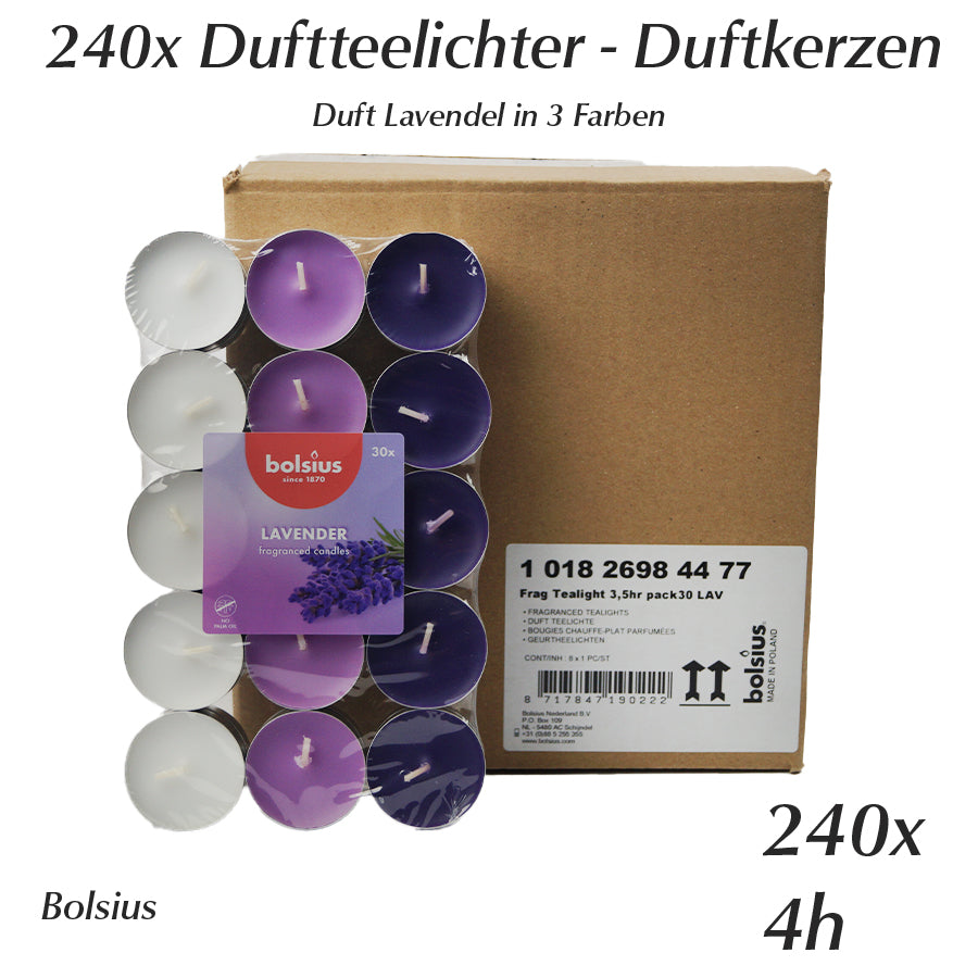 Duft Teelichter Duftkerzen Bolsius 8x30 Lavendel 240x 4h