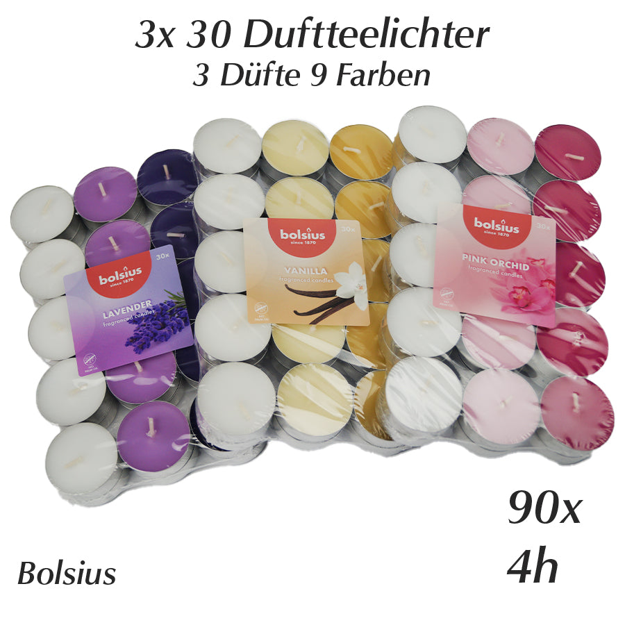 Duft Teelichter Duftkerzen Bolsius 3x30 Lavendel Vanille Pink Orchidee