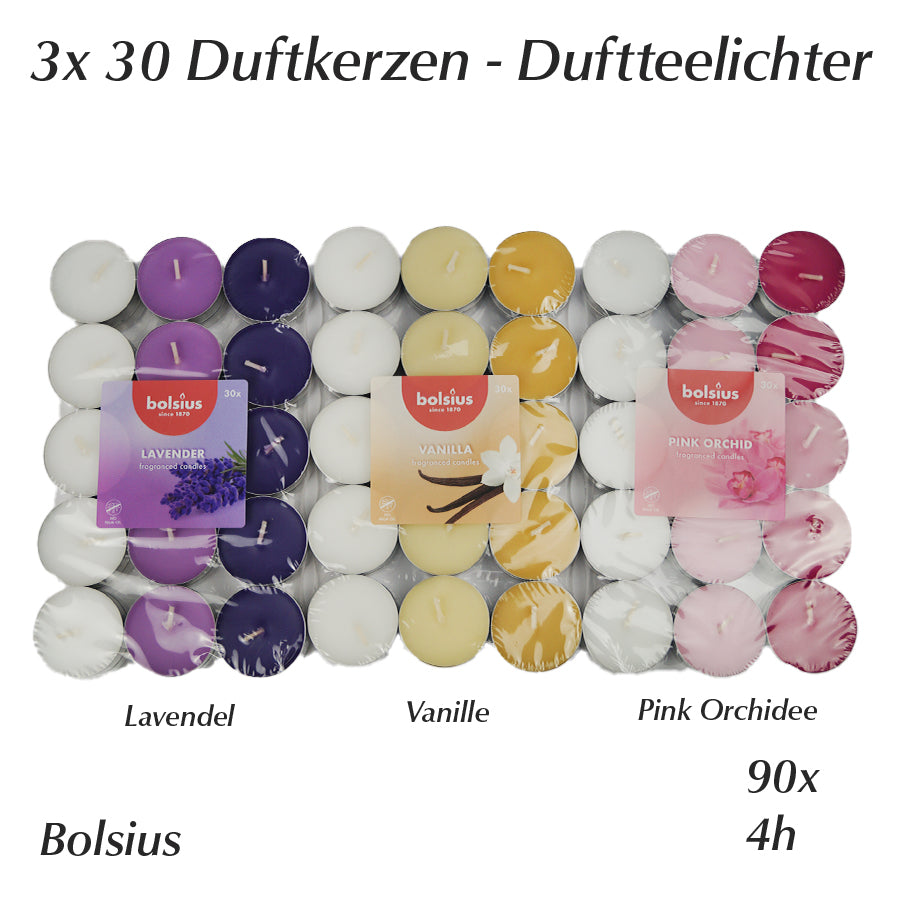 Duft Teelichter Duftkerzen Bolsius 3x30 Lavendel Vanille Pink Orchidee