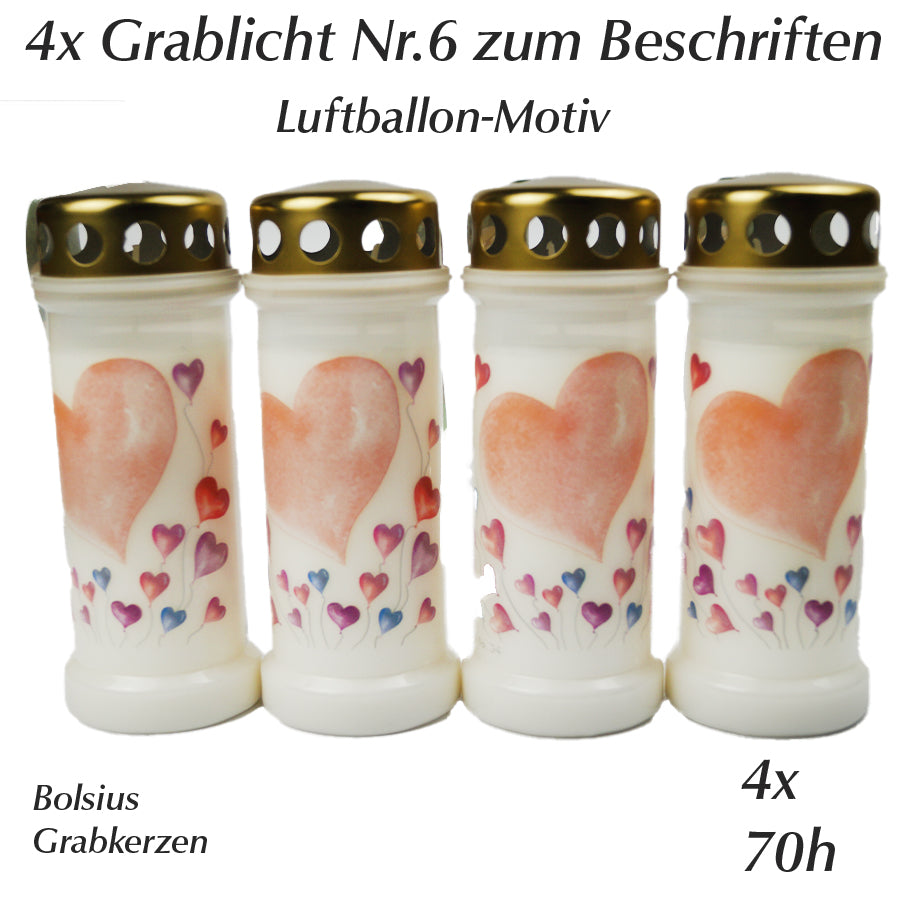 4 Grabkerzen Grablicht Nr.6 zum Beschriften-Luftballon 70h