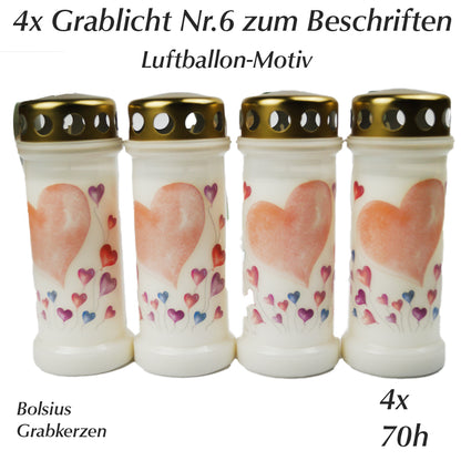 4 Grabkerzen Grablicht Nr.6 zum Beschriften-Luftballon 70h