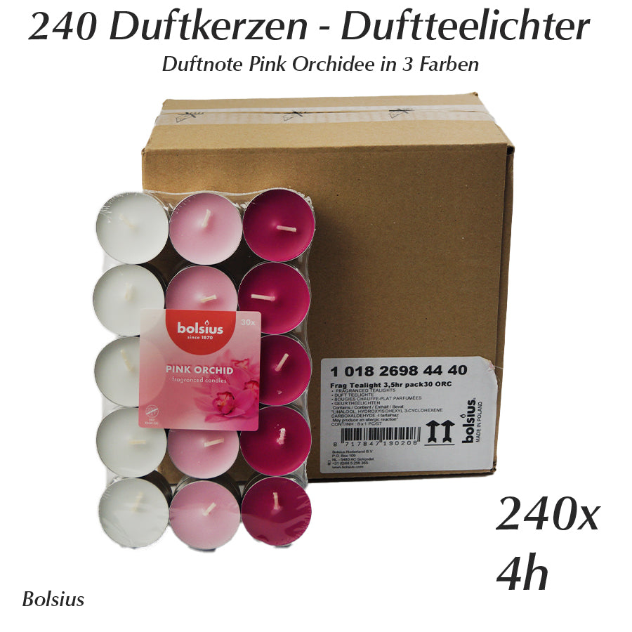 Duftkerzen 240 Stück Duft Teelichter Bolsius 8x30 Pink Orchidee 4h