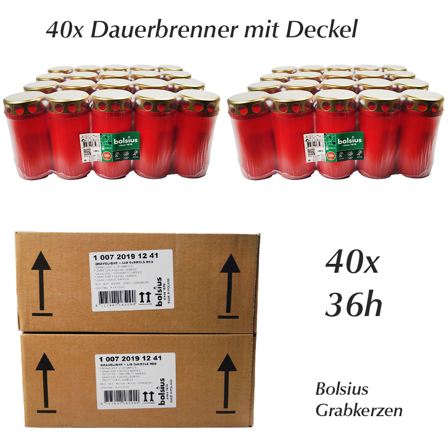 Dauerbrenner Grabkerze mit Deckel - Rot Grablicht Bolsius 40x