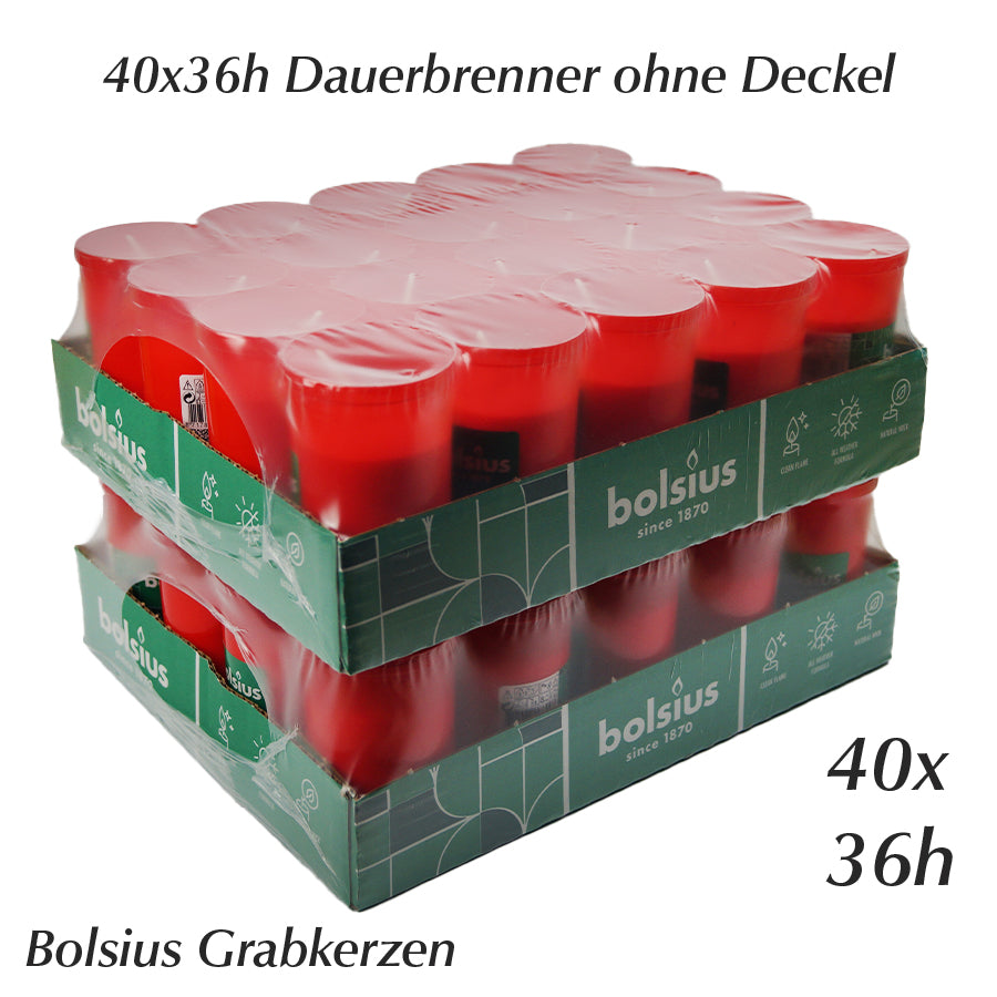 Grabkerze Dauerbrenner ohne Deckel - Rot Grablicht Bolsius 40x