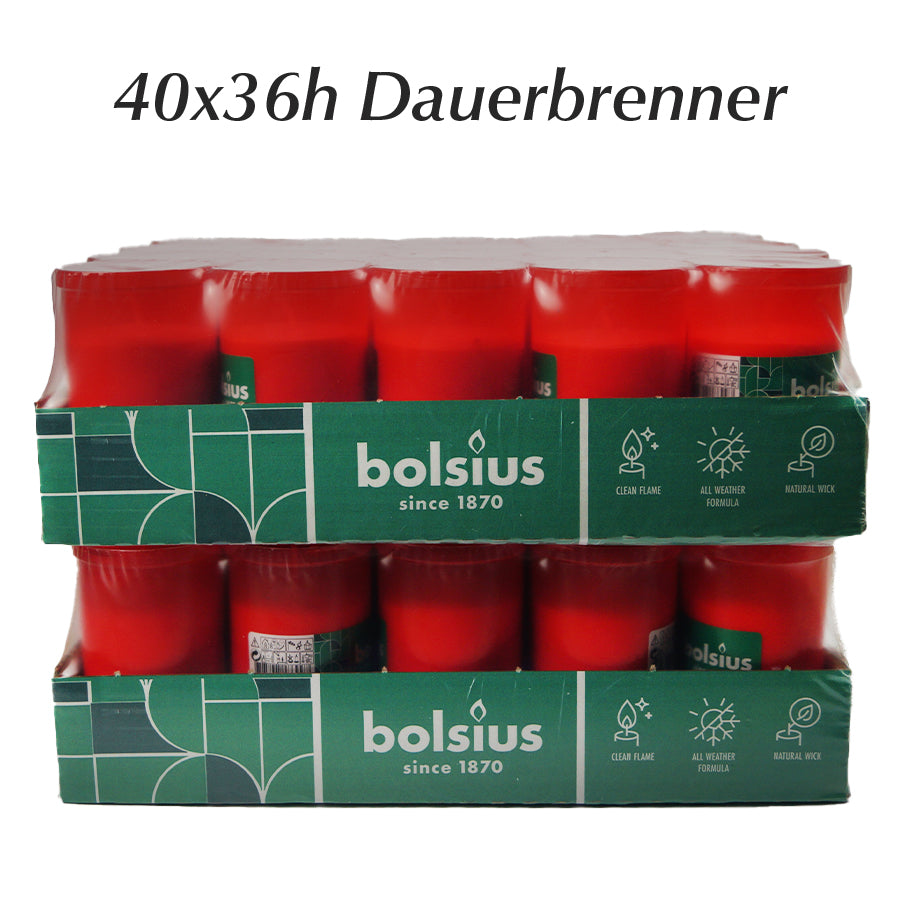 Grabkerze Dauerbrenner ohne Deckel - Rot Grablicht Bolsius 40x