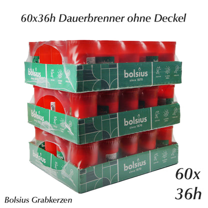 Dauerbrenner ohne Deckel - Grabkerze Rot Grablicht Bolsius 60x