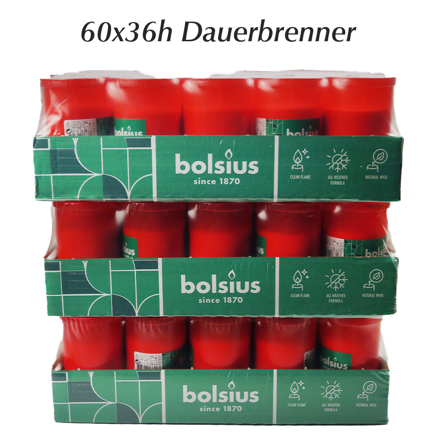 60x Dauerbrenner ohne Deckel - Grabkerze Rot Grablicht Bolsius 