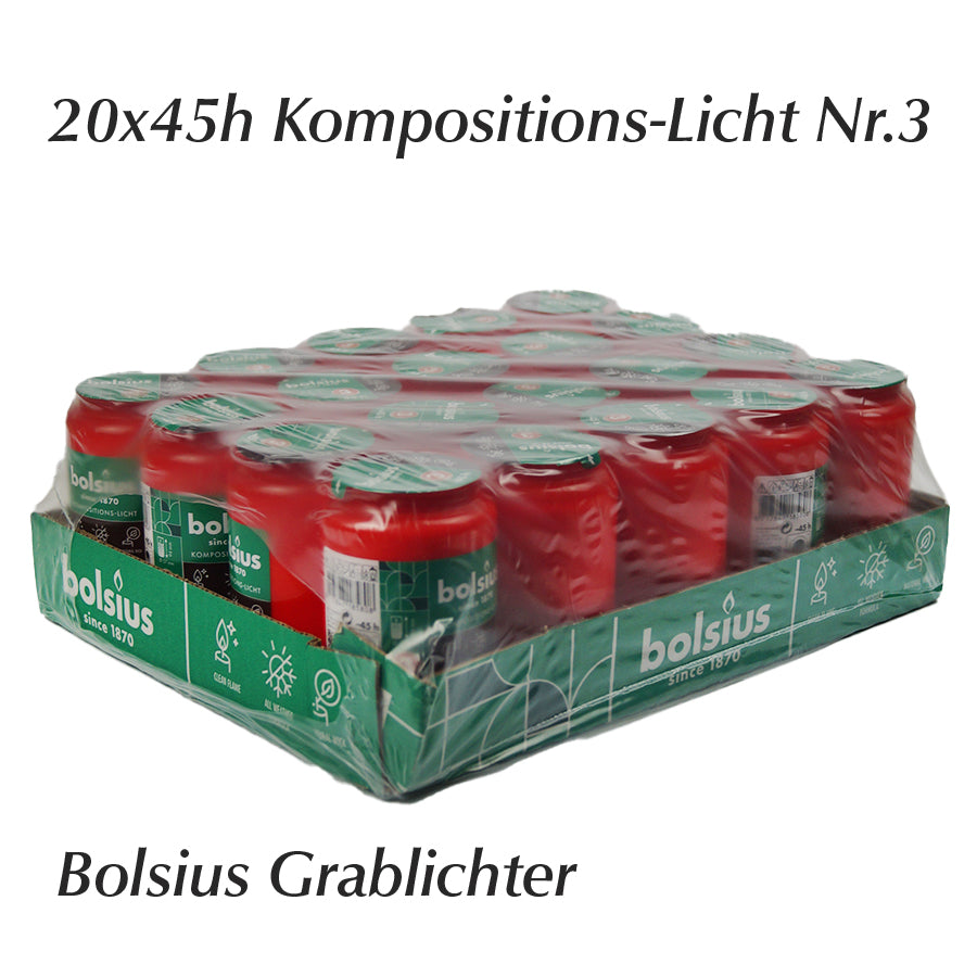 20x Grabkerze Kompositions-Licht Nr. 3 - Rot Grablicht Bolsius