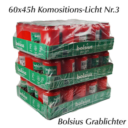 60x Grabkerze Kompositions-Licht Nr. 3 - Rotes Grablicht von Bolsius