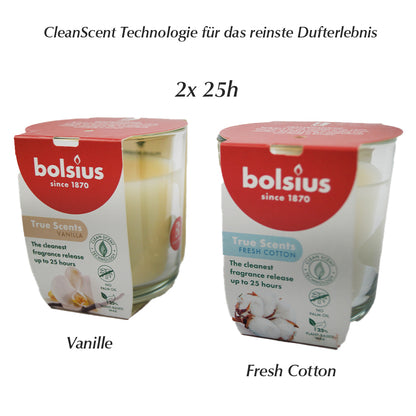 True Scents Duftkerzen im Glas 2x Düfte Fresh Cotten&Vanille